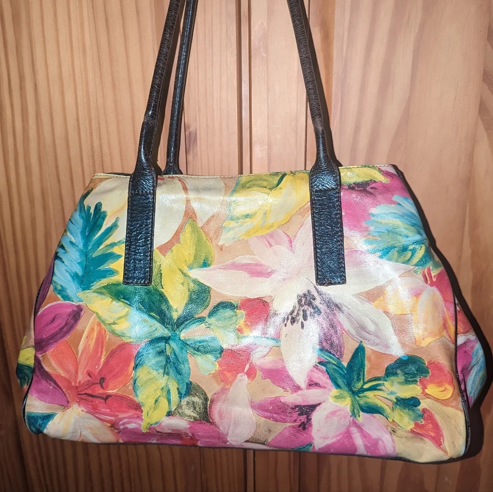Maurizio Taiuti floral leather tote bag.